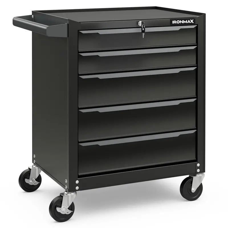 5-Drawer Rolling Steel Tool Chest  Mobile Workshop Cabinet with Hanging Rod Holes & Smooth Casters
