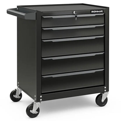 5-Drawer Rolling Steel Tool Chest  Mobile Workshop Cabinet with Hanging Rod Holes & Smooth Casters