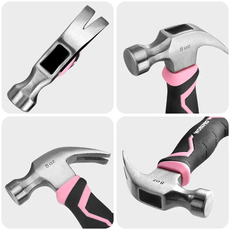 WORKPRO 8-Ounce Fiberglass-Handle Claw Hammer  Pink Ribbon Design