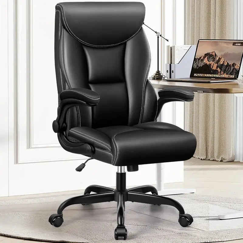 High-Back Ergonomic Office Chair  Breathable Leather, Lumbar Support & 360° Swivel