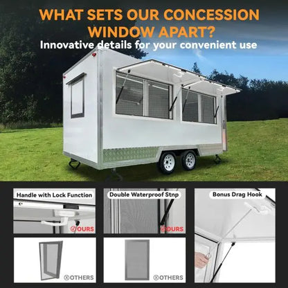 Heavy-Duty Aluminum Food Truck Concession Window  Sliding Screens, Awning Door & Locking System
