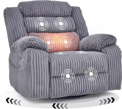 Electric Rotary Rocker Lounge Chair  Full-Function Massage, USB/C Charging Ports