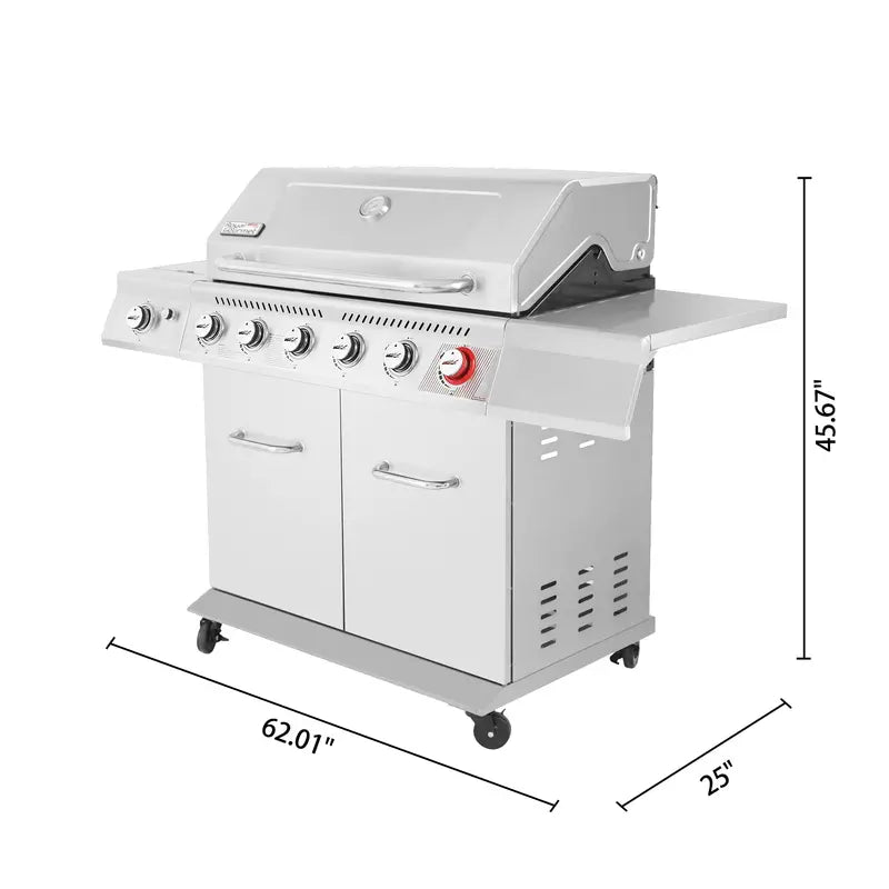 Premium 6-Burner Stainless Steel Propane Grill  74,000 BTU Outdoor BBQ with Sear & Side Burners