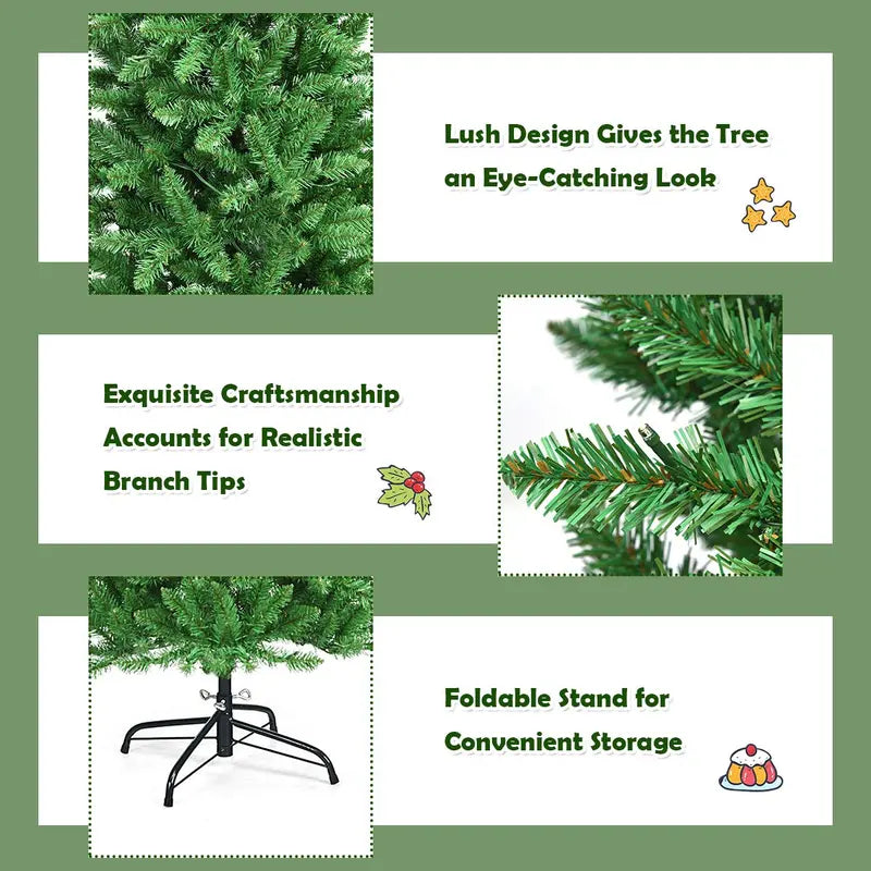 6-Foot Pre-Lit Hinged Fir Pencil Christmas Tree with 250 Warm White LED Lights