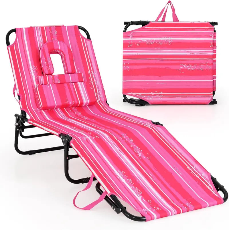 Adjustable Beach Chaise Lounge with UV-Resistant Fabric