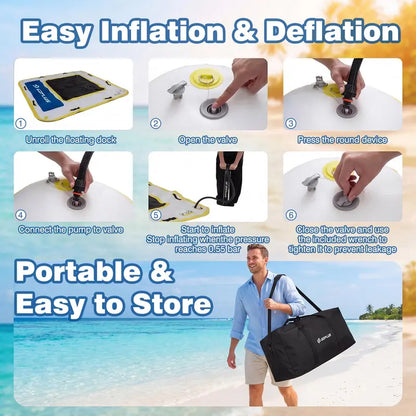 8′ x 8′ Inflatable Swim Platform  Floating Dock with 6-Inch Cushioned Thickness