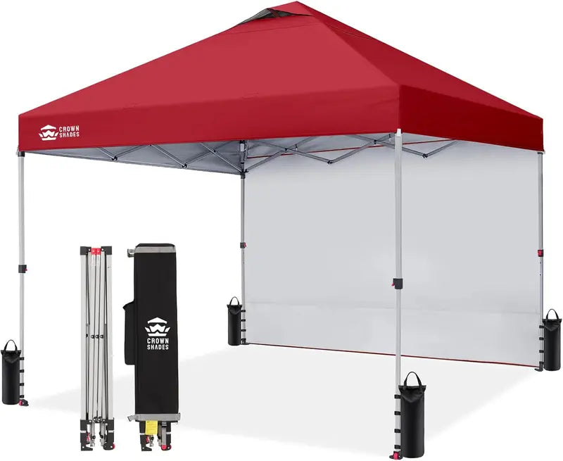CROWN SHADES 10′ x 10′ Pop-Up Canopy with Single Sidewall: Portable Event Shelter for Parties, Campgrounds, and Outdoor Markets — Includes STO-N-Go Carry Bag