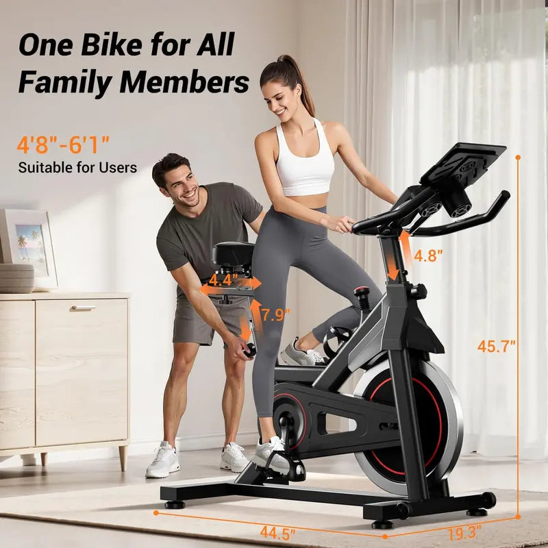 CURSOR FITNESS Indoor Cycling Bike  Silent Belt-Drive Stationary Bike with Ergonomic Seat, iPad Mount & Triple Bottle Holders