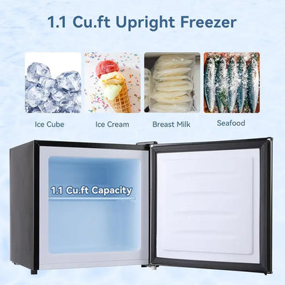 BANGSON Upright Freezer with Removable Interior Shelf  Compact Black Frost-Free Storage