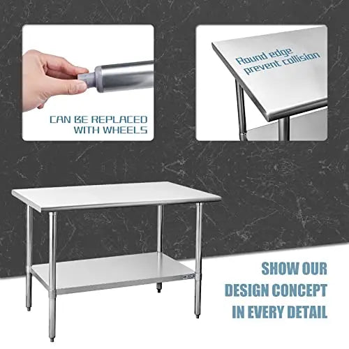 Hally Stainless Steel Table for Prep   Work 30 x 60 Inches, NSF Commercial Heavy Duty Table