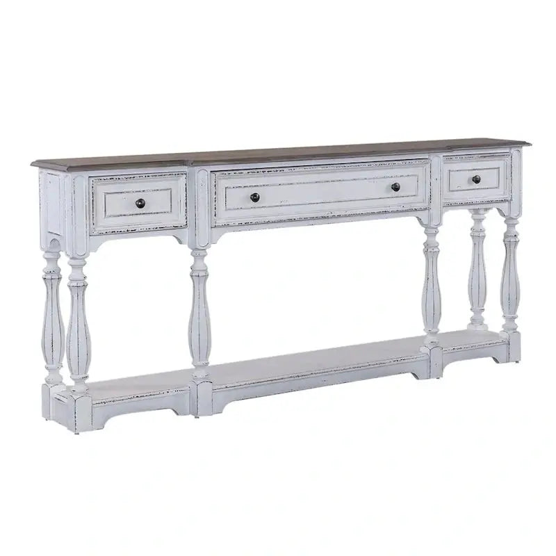 Magnolia Manor Hall Console Table  Antique White & Weathered Bark Finish, 72″ Long