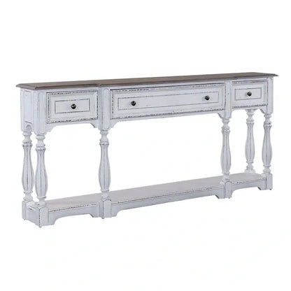 Magnolia Manor Hall Console Table  Antique White & Weathered Bark Finish, 72″ Long
