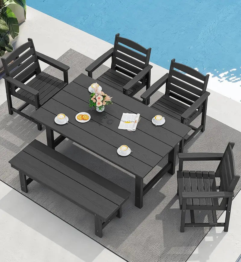 SERWALL HDPE 7-Piece Outdoor Dining Set ¡ª All-Weather Aluminum Frame Dining Table and Chair Collection