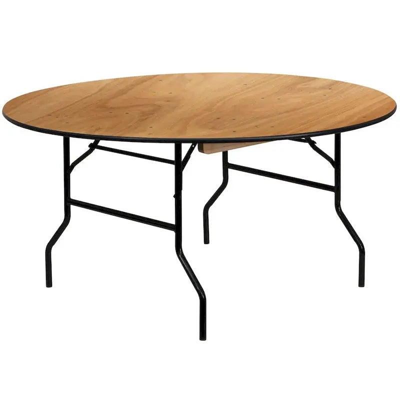 60-Inch Round Folding Banquet Table — Solid Wood Top with Smooth Finish