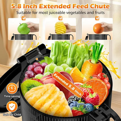 High-Capacity Slow Juicer — 5.8-Inch Feed Opening, Cold Press Masticating Technology for Nutrient-Rich Juice