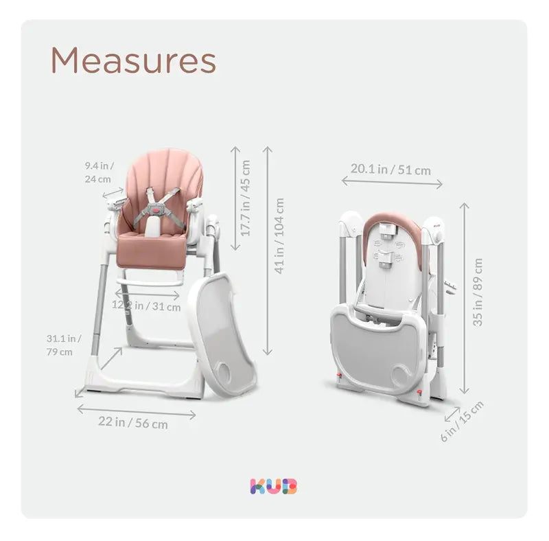 Foldable Baby High Chair, Grey Faux Leather, Adjustable Height & Recline, Removable Tray, Safety Harness, Locking Wheels