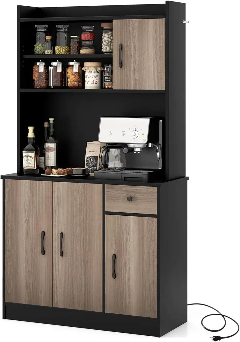 71-Inch Modern Pantry Hutch  Freestanding Tall Cabinet with Charging Station, Microwave Stand & Adjustable Shelving (White)