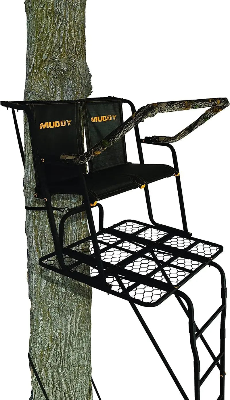 Muddy Partner 2-Man 17ft Heavy-Duty 500lb Capacity Ladder Stand, Black Steel