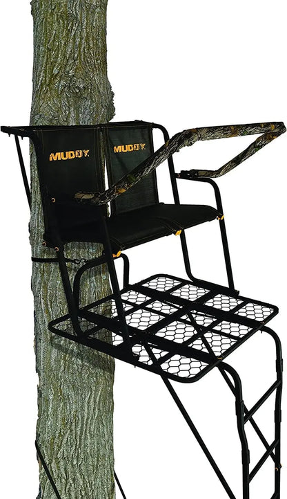 Muddy Partner 2-Man 17ft Heavy-Duty 500lb Capacity Ladder Stand, Black Steel
