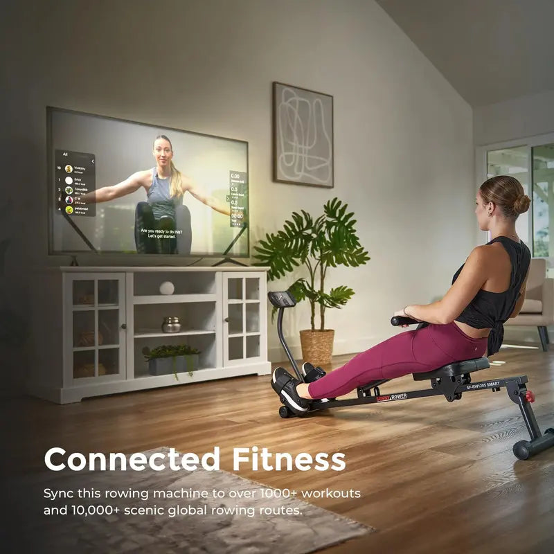 Sunny Health & Fitness SF-RW1205SMART Adjustable Hydraulic Rowing Machine with Bluetooth & Device Holder