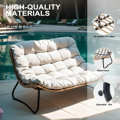 Crestlive All-Weather Outdoor Loveseat  Rattan Weave with Plush Cushions, Beige Patio Sofa