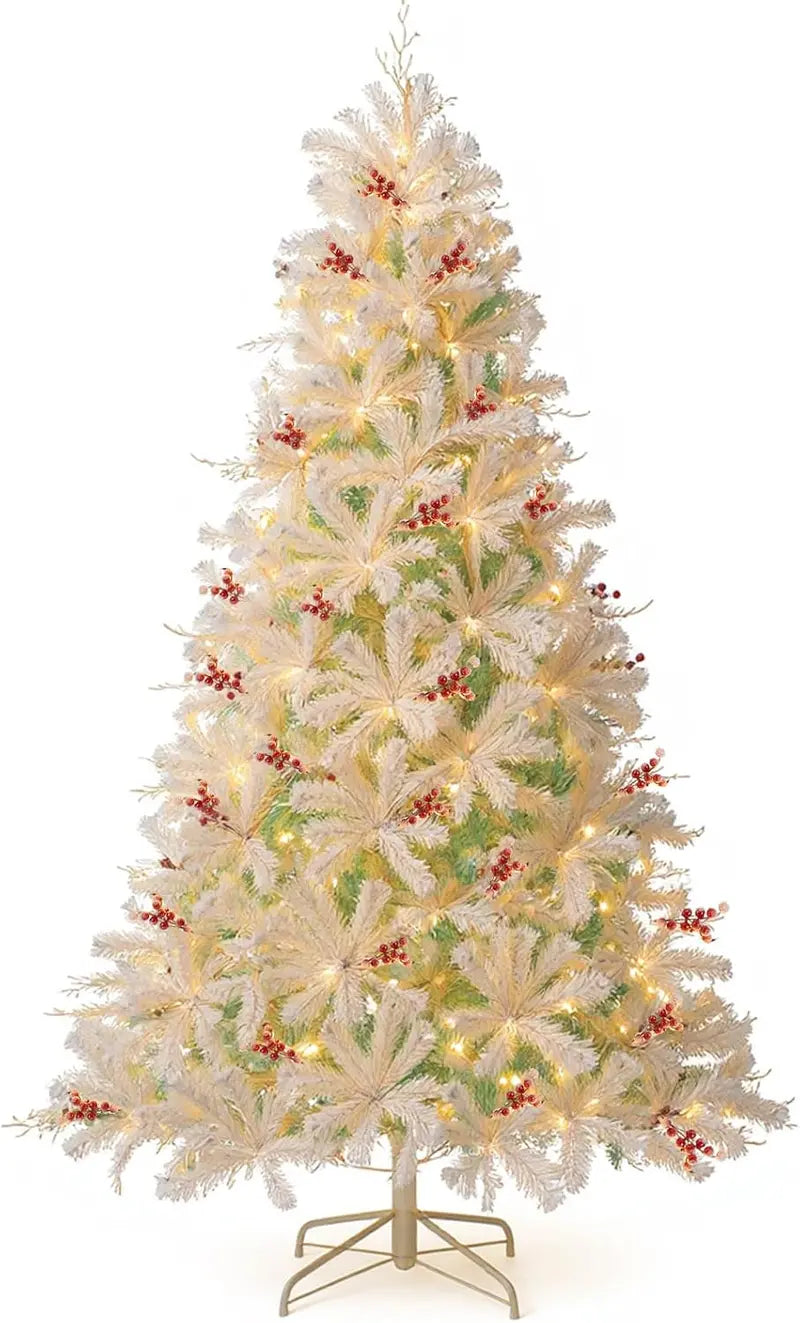 6-Foot or 7-Foot Hinged Pre-Lit Christmas Tree with Snow-Flocked Branches and Energy-Efficient LEDs