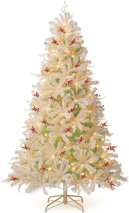 6-Foot or 7-Foot Hinged Pre-Lit Christmas Tree with Snow-Flocked Branches and Energy-Efficient LEDs