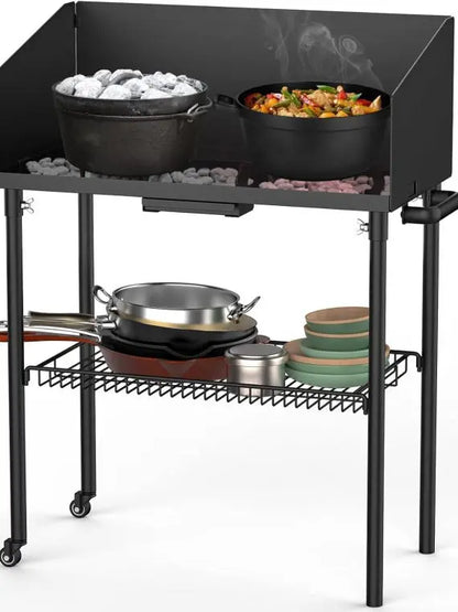 Collapsible Outdoor Cooking Table with Windscreen & Storage  Perfect for Dutch Ovens, BBQ, Picnic, RV & Camping