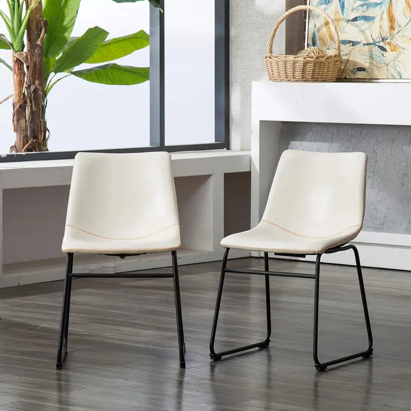 Retro Brown PU Leather Dining Chairs (2-Pack)  Vintage-Style Seating with Antique Finish and Comfortable Backrests