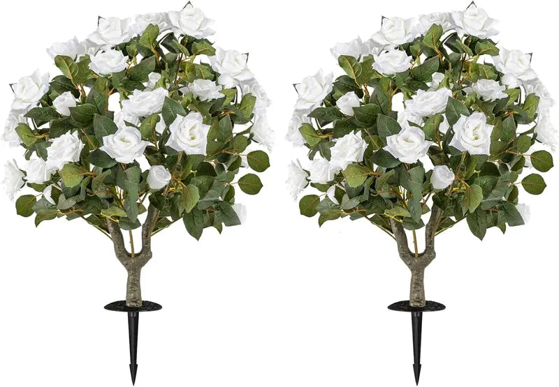 2-Pack Artificial Rose Flower Trees  31.5-Inch Tall, Ground Spikes, 18 Blooms Each