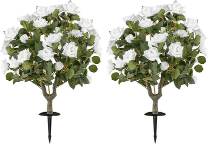 2-Pack Artificial Rose Flower Trees  31.5-Inch Tall, Ground Spikes, 18 Blooms Each