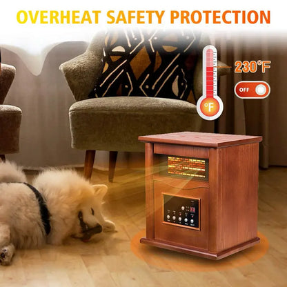 LifePlus Space Heater Electric Infrared Quartz Portable Wood 1500W Freestanding with Remote Control