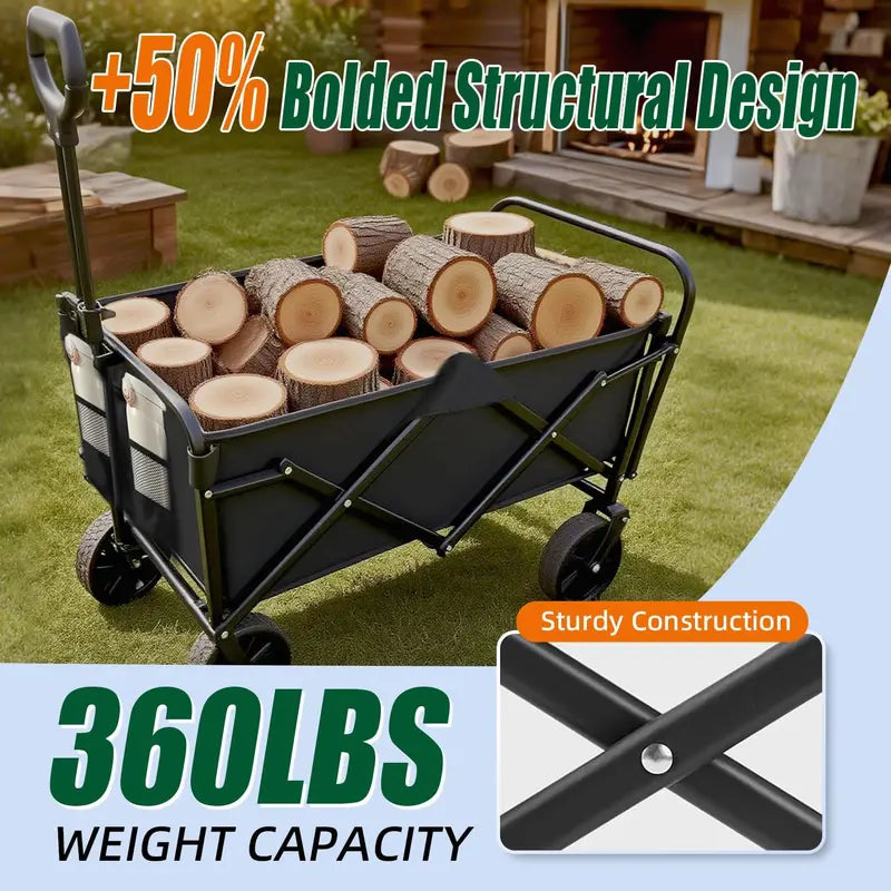 All-Terrain 4-Wheel Folding Beach Cart  37″ Extended Frame, 480 lb Capacity, Compact Fold Design