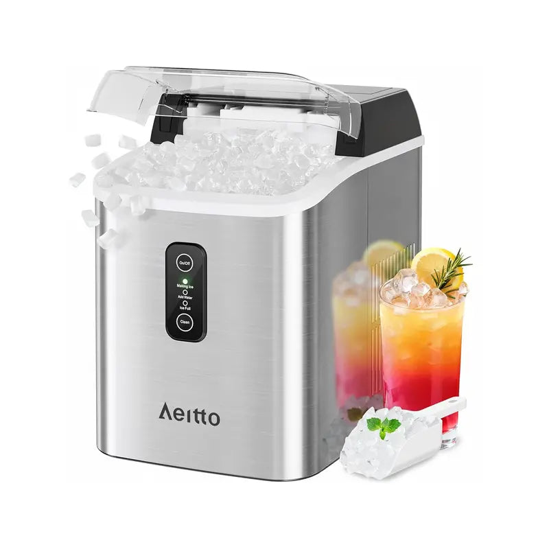 Aeitto 42 lbs/Day Silver Nugget Ice Maker  1.5L Tank, Rapid 6-Minute Ice Release & Portable Design