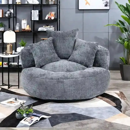 Chenille Upholstered High-Back Lounge Sofa with Lumbar Pillows & Oversized Bean Bag Seat