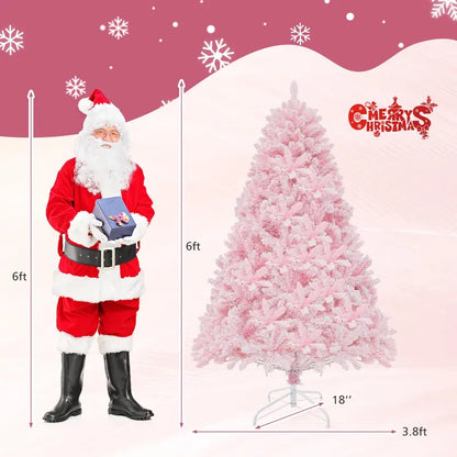6-Foot Pink Snow-Flocked Christmas Tree  Pre-Lit Holiday Decoration for Home or Office