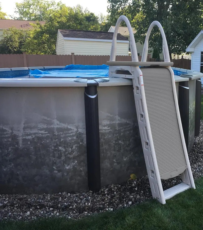Confer Plastics Adjustable A-Frame Pool Ladder  4856 Inch Roll Guard with Step Barrier for Above-Ground Pools