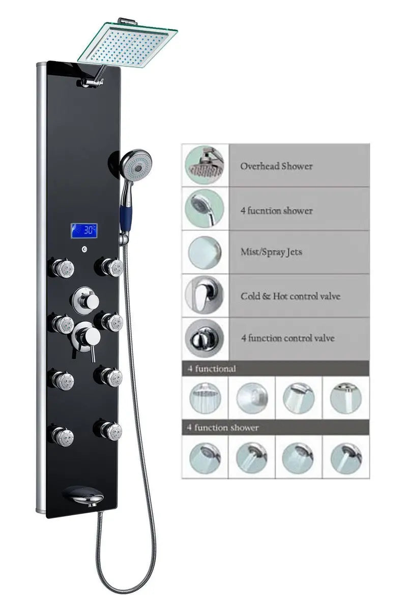 52-Inch Aluminum Shower Tower with Integrated Rainfall Showerhead