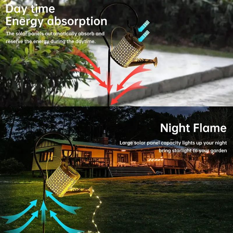 Syenll Solar Watering Can Light, Metal, Waterproof, Warm White LED, Solar-Powered Garden Decor