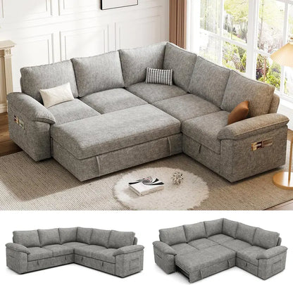 108-Inch U-Shaped Modular Sectional Sofa with Pull-Out Sleeper Bed and Customizable Layout