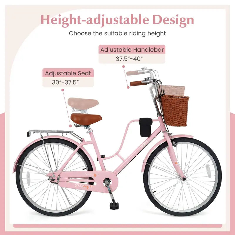 Women’s 24/26-Inch Beach Cruiser  Cup Holder, Reflectors, Stylish Basket Design