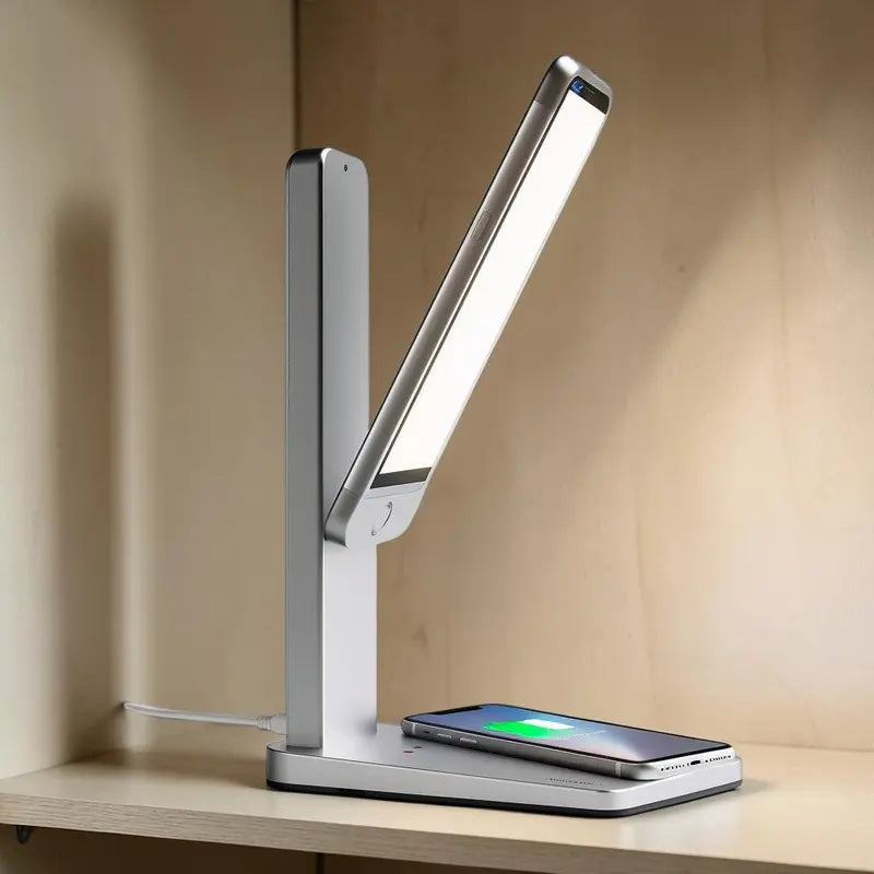 Helpox 3-in-1 Foldable LED Desk Lamp  Includes Qi Wireless Charging Pad & Adjustable Arm