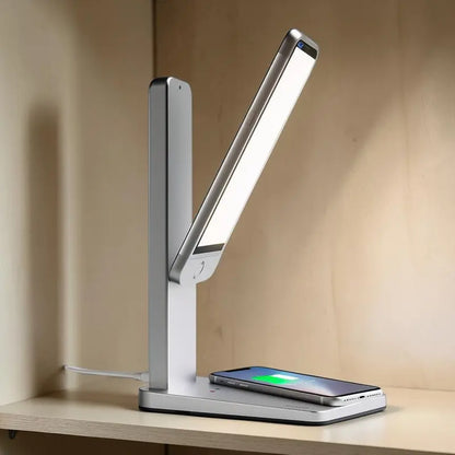 Helpox 3-in-1 Foldable LED Desk Lamp  Includes Qi Wireless Charging Pad & Adjustable Arm