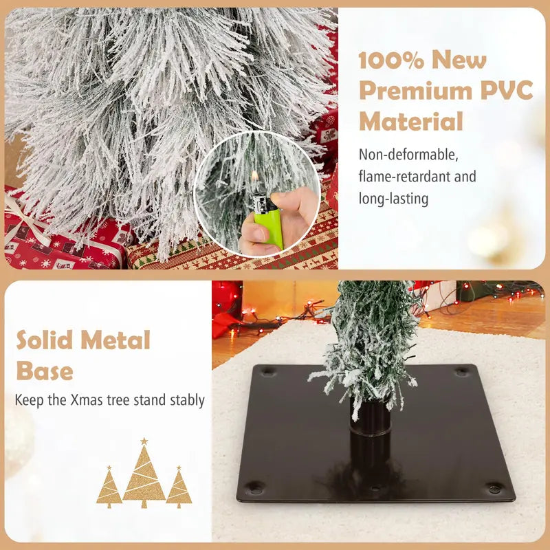 Holiday Tree Trio  Assorted 3’, 4’, and 5’ Snow-Flocked Pre-Lit Christmas Trees