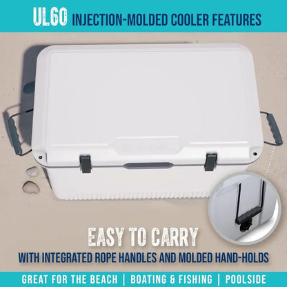 60-Quart Ultra-Lightweight Injection-Molded Cooler  7-Day Ice Retention, Wire Basket, Divider & Built-In Bottle Opener