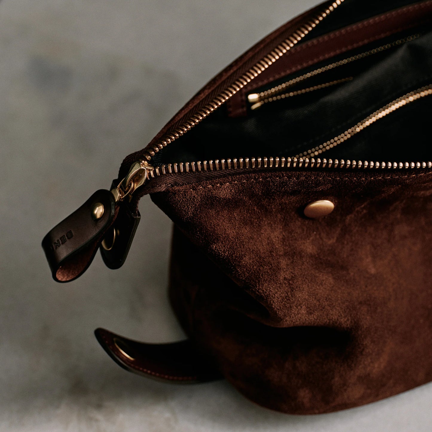 Suede Wash Bag / Dopp Kit - Tobacco Brown