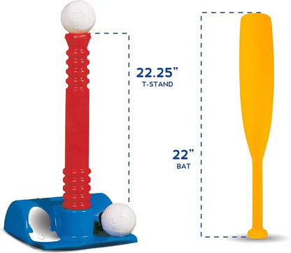Tee-Ball Sport Set  6 Balls and 1 Soft Ball with Bat & Glove to Develop Baseball & Softball Skills  Primary Color Set for Kids in Carry Case