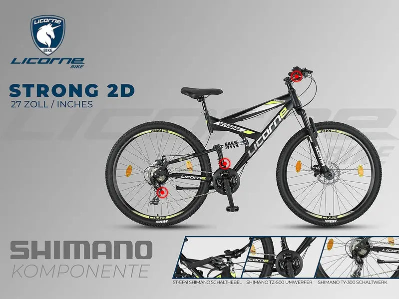 Licorne Bike Strong 2D Premium Hardtail Mountain Bike  Aluminum Frame, 21-Speed Drivetrain