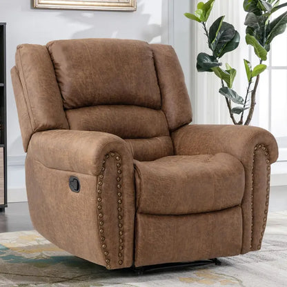 Classic Leather Manual Recliner  Traditional Single-Sofa Living Room Accent Chair