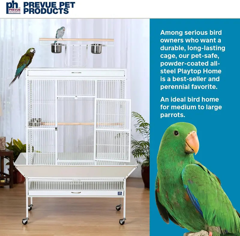 Wrought Iron Select Bird Cage  Chalk White, 36″ x 24″ x 66″, Spacious Avian Habitat